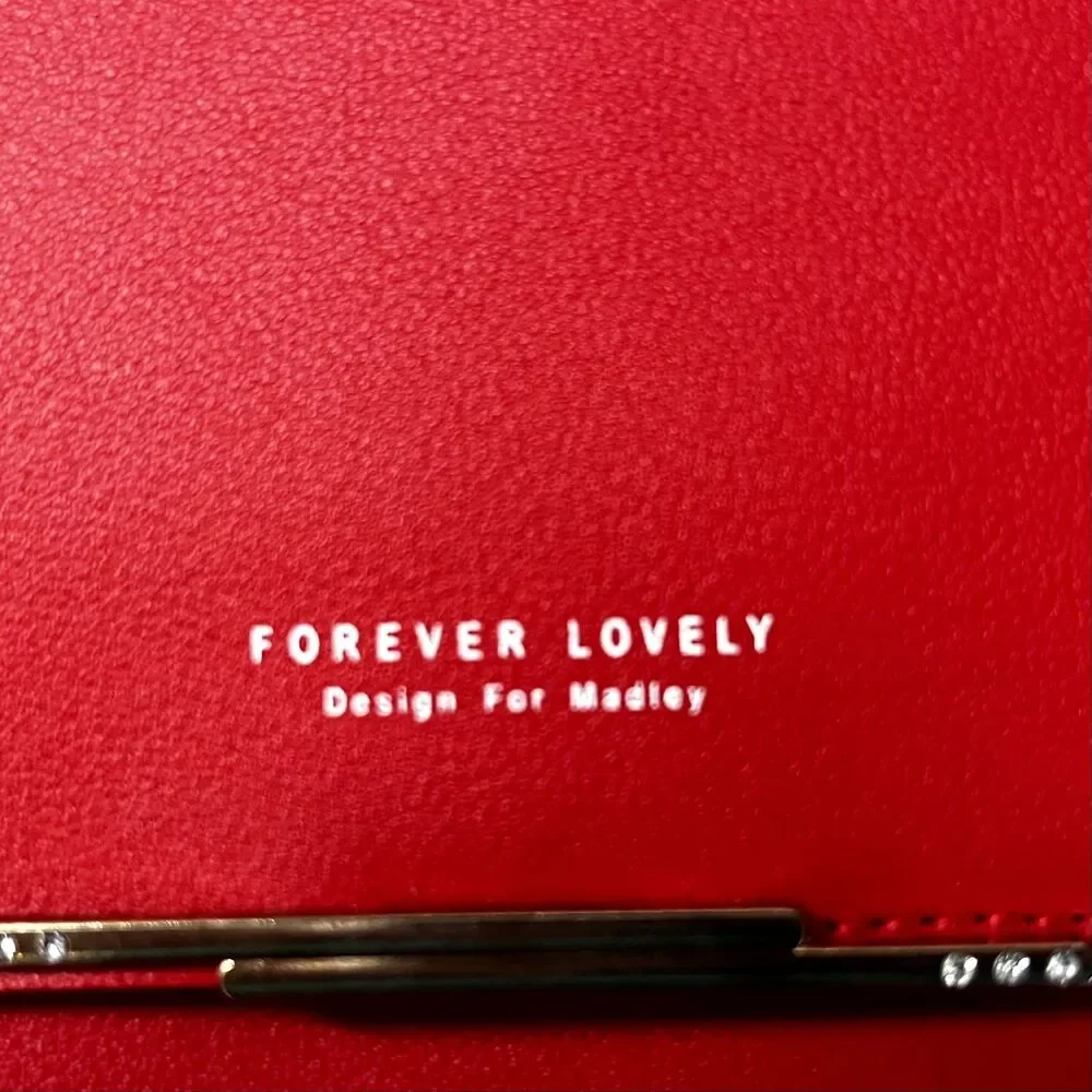 Wallet Clutch Forever Lovely Design Madley Red Faux Leather Crossbody Purse NWOT